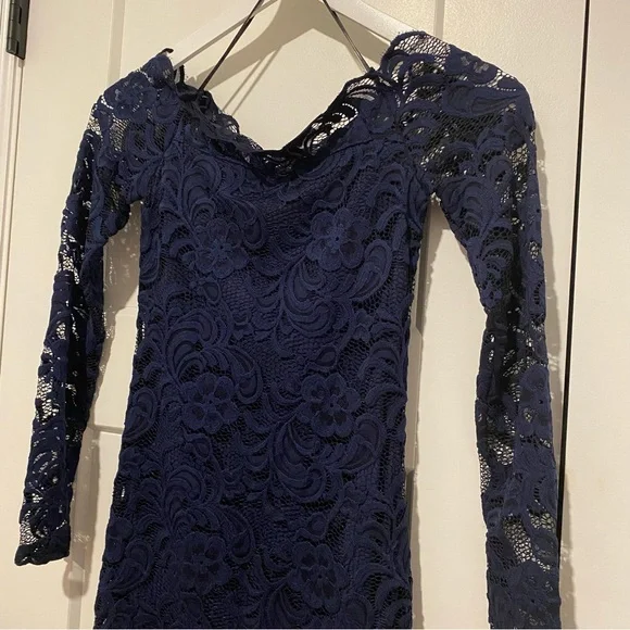 h&m lace dress blue A-Line Off Shoulder Satin Blue Long Prom Dress, Blue Long Formal Dress –  dresstby main image 1